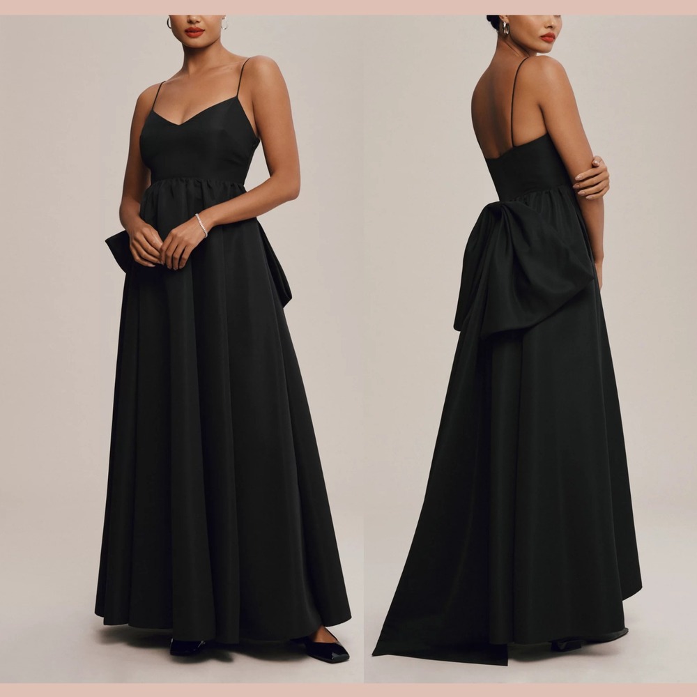 NEW Sachin &‎ Babi [ 12 ] Hadley V Neck Back Bow Empire Gown in Black S1816